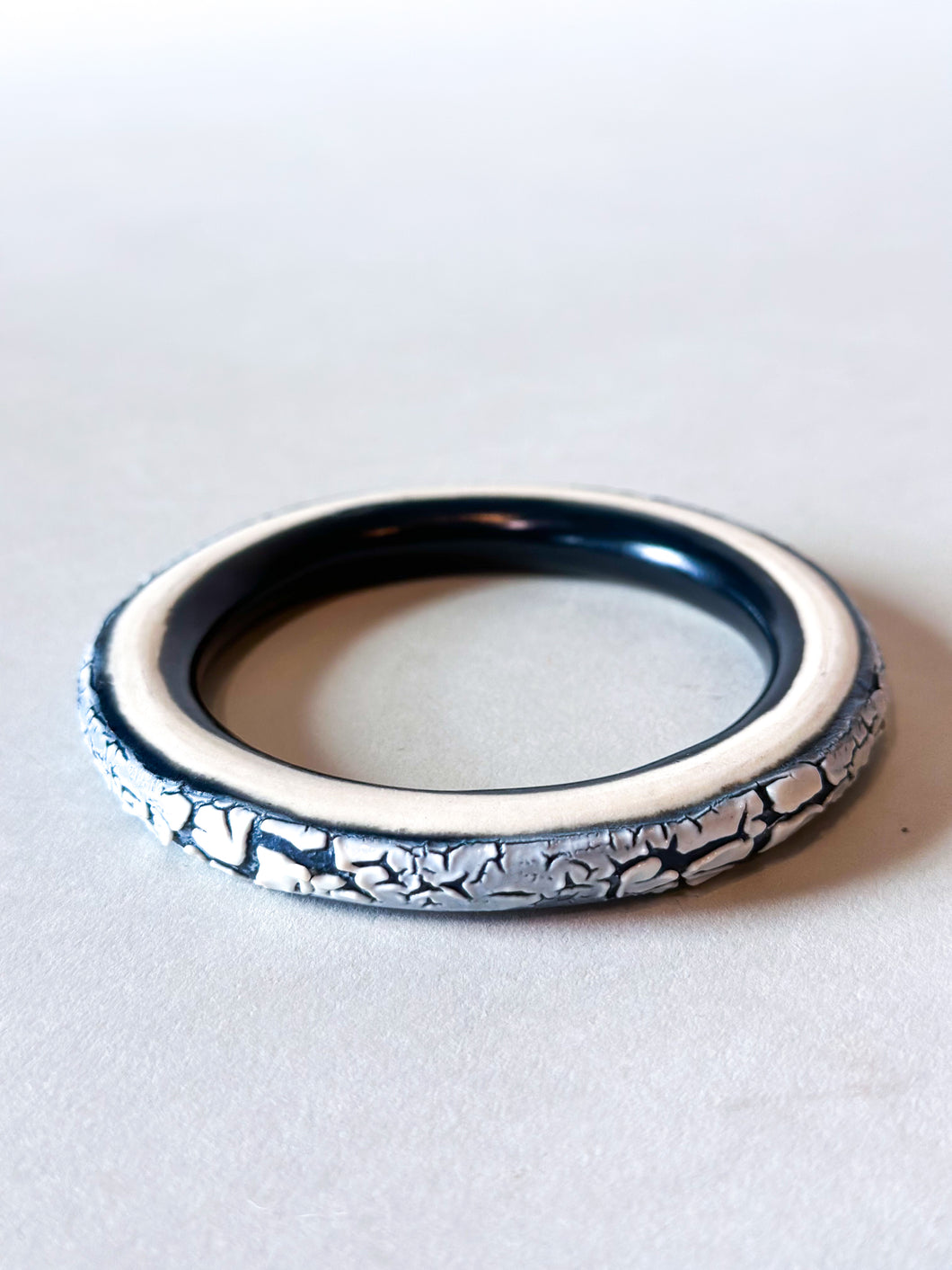 Medium Bangle - White Crawl on Black