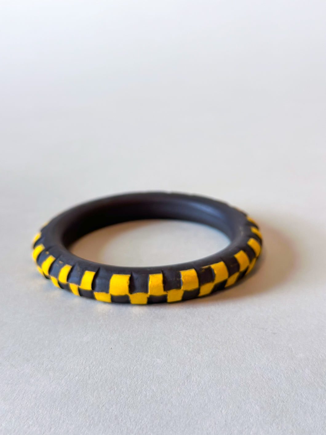 Medium Bangle - Yellow Checker on Black