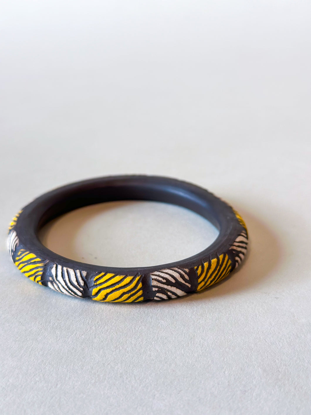 Medium Bangle - White & Yellow Herringbone