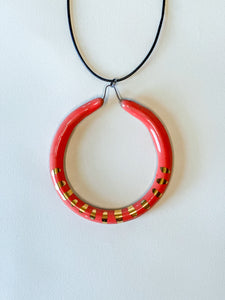 Liberation Hoop Pendant  w/ Gold -Coral