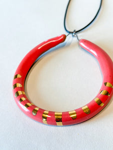 Liberation Hoop Pendant  w/ Gold -Coral