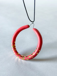 Liberation Hoop Pendant  w/ Gold -Coral