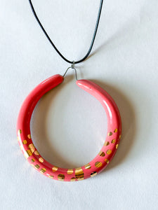 Liberation Hoop Pendant  w/ Gold -Coral