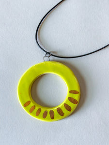 Porcelain Hoops w/ Gold Luster Pendant - Lime - Ticking