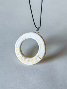 Porcelain Hoops w/ Gold Luster Pendant - White - Ticking