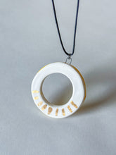 Load image into Gallery viewer, Porcelain Hoops w/ Gold Luster Pendant - White - Ticking
