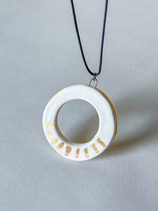 Porcelain Hoops w/ Gold Luster Pendant - White - Ticking