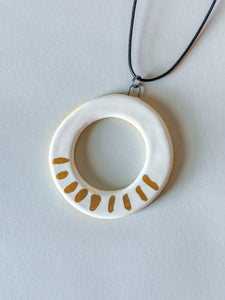 Porcelain Hoops w/ Gold Luster Pendant - White - Ticking