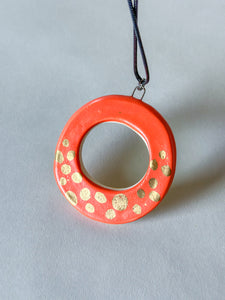 Porcelain Hoops w/ Gold Luster Pendant - Orange - Dots