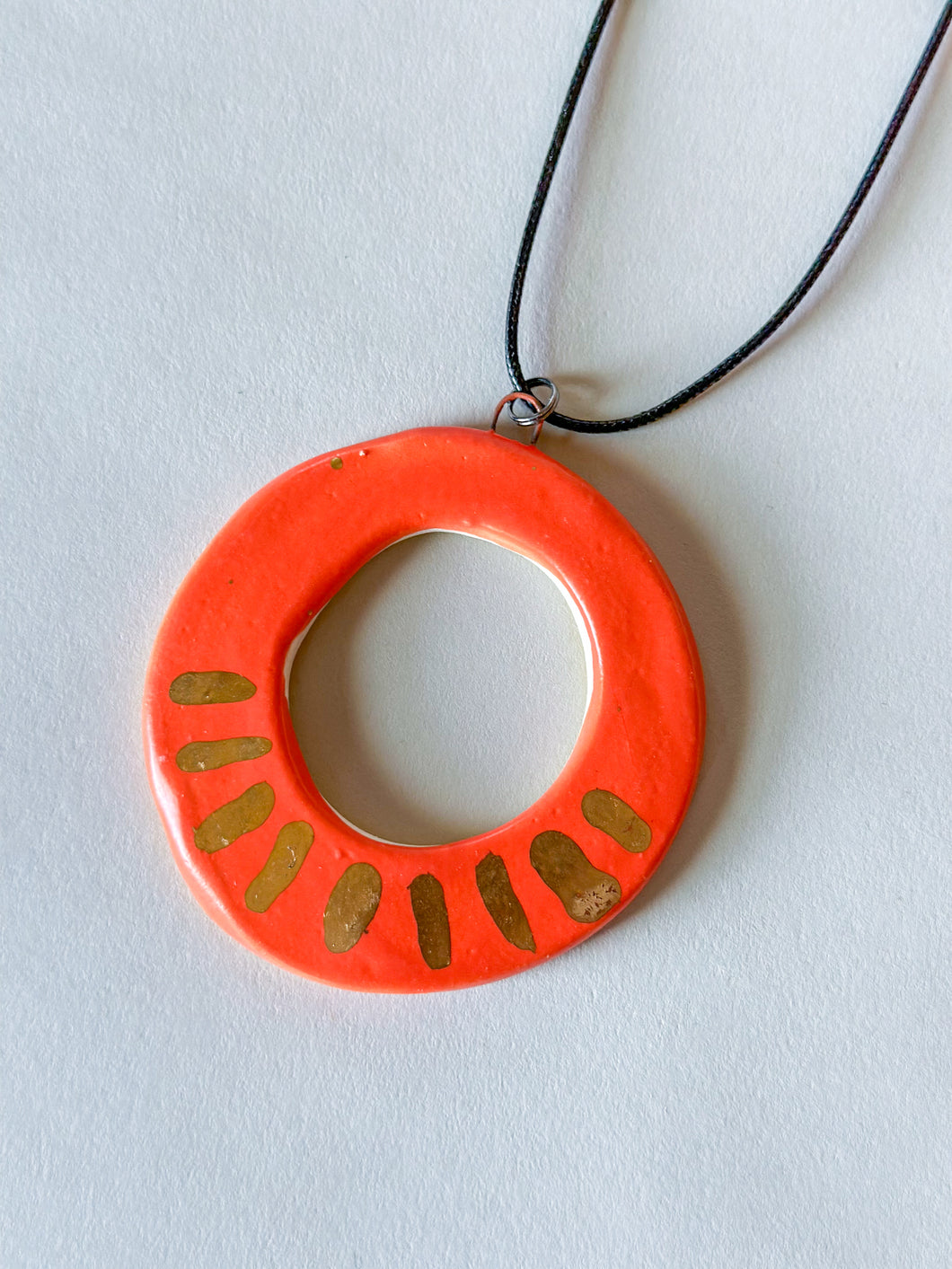 Porcelain Hoops w/ Gold Luster Pendant - Orange - Ticking