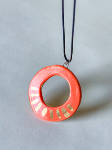 Porcelain Hoops w/ Gold Luster Pendant - Orange - Ticking