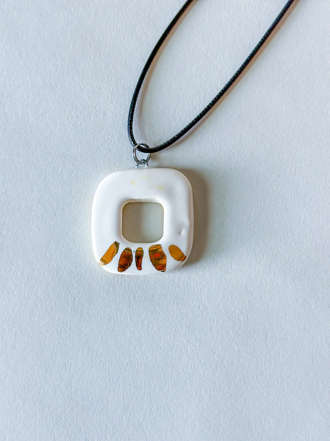 Square Pendant w/ Gold Luster - White