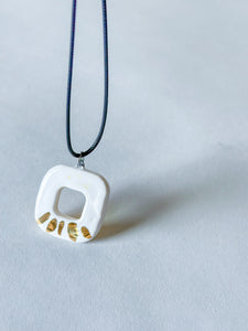 Square Pendant w/ Gold Luster - White