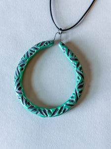 *Second* Liberation Hoop Pendant - Carved - Black Clay - Teal