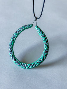 *Second* Liberation Hoop Pendant - Carved - Black Clay - Teal