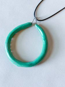 *Second* Liberation Hoop Pendant - Carved - Black Clay - Teal