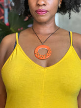 Load image into Gallery viewer, Porcelain Hoops w/ Gold Luster Pendant - Orange - Dots
