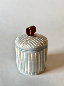 *Flawed Grey Lidded Jar - Long Crack w/ Gold Luster