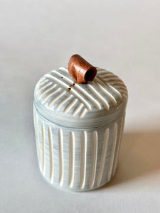 *Flawed Grey Lidded Jar - Short Crack & Dot w/ Gold Luster