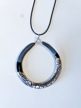 Load image into Gallery viewer, Black Crackle Liberation Hoop Pendants  w/ Gold
