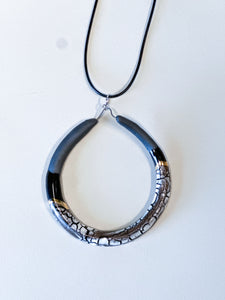 Black Crackle Liberation Hoop Pendants  w/ Gold