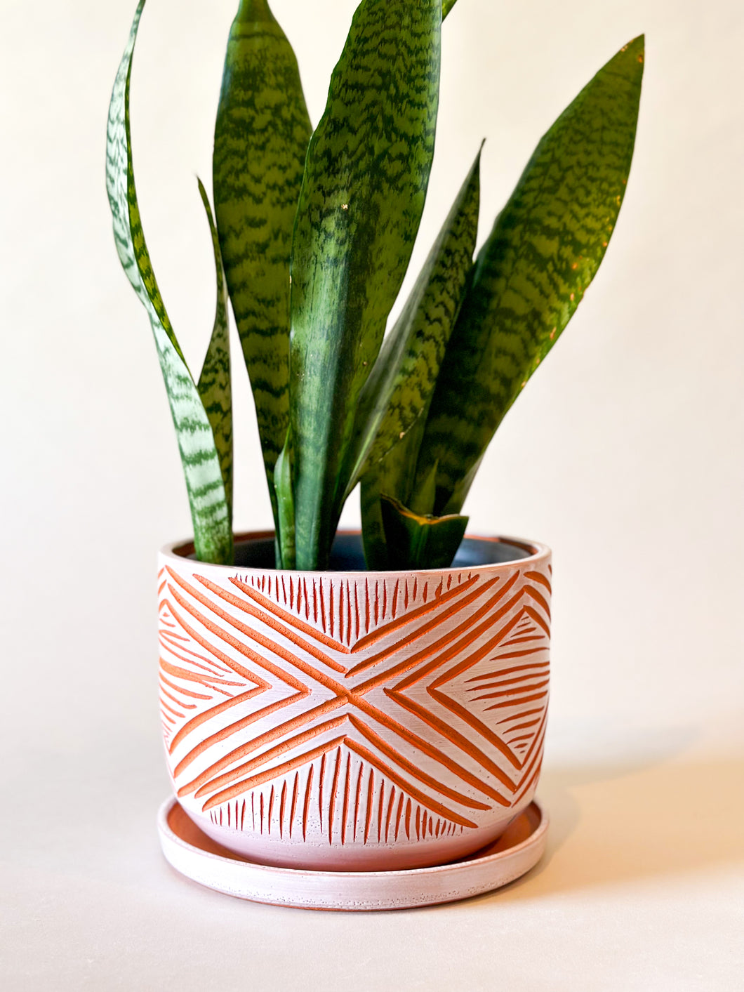 Large Glazed Alabaster Planter w/ Drainage - Terra Cotta