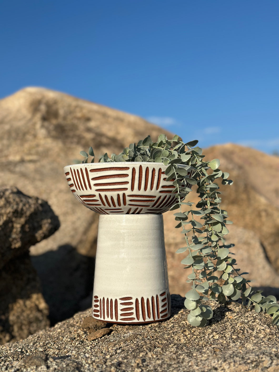 Alabaster Zulu Pedestal Bowl Planters - Brown Clay