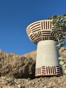Alabaster Zulu Pedestal Bowl Planters - Brown Clay