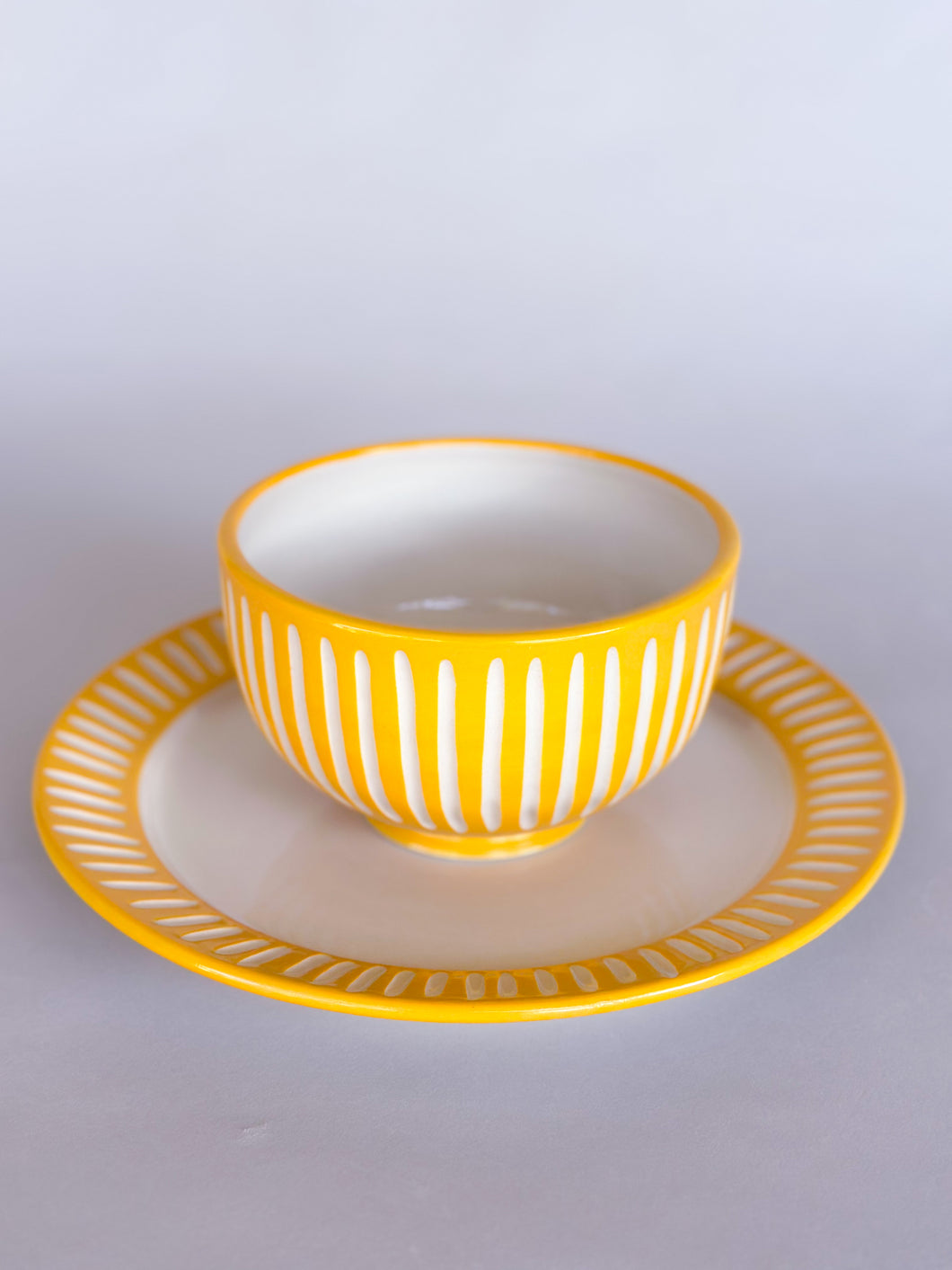 Turmeric Zulu Bowl & Plate Set - Ticking Stripe