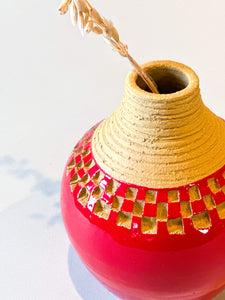 Basket Weave Vase - Red